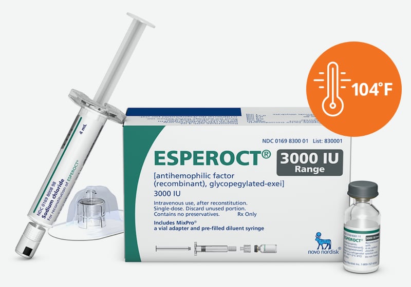 Esperoct product image with icon showing 104 degrees Fahrenheit.