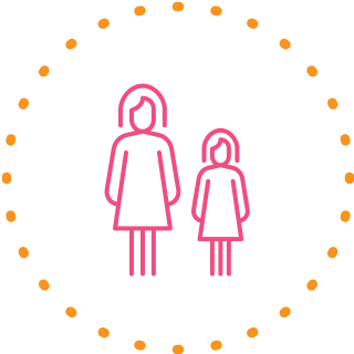 Icon of a mother and daughter drawn in pink, standing together