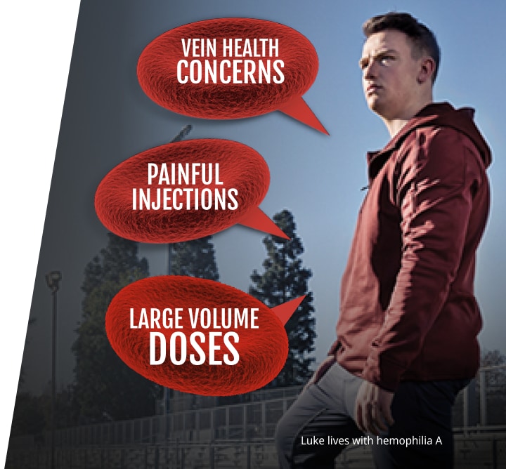 Image of man in an outdoor setting, with speech bubbles containing text