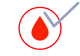 Icon illustration of a checkmark stamped next to a drop of blood.